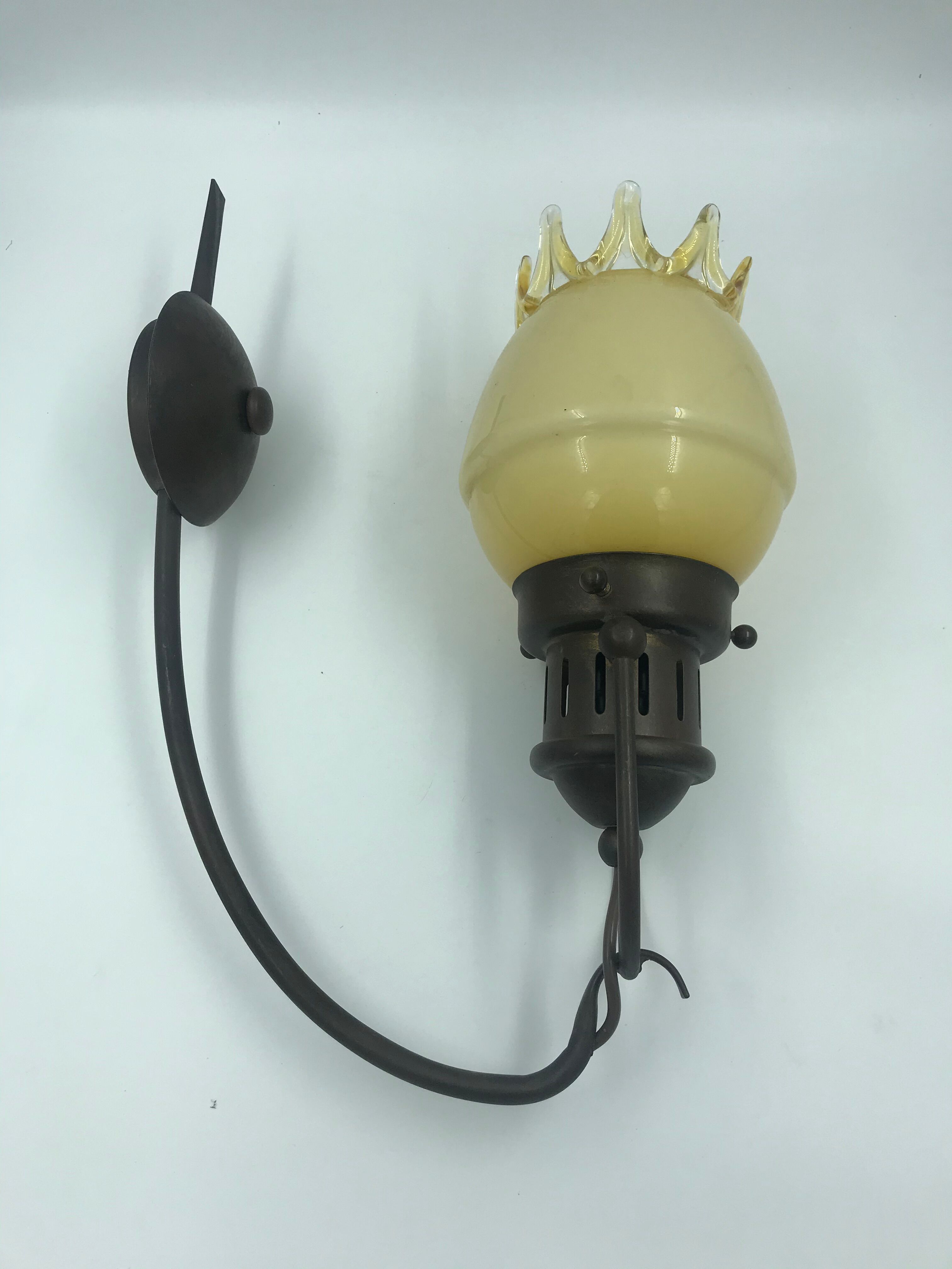 Decorative glass and metal wall light