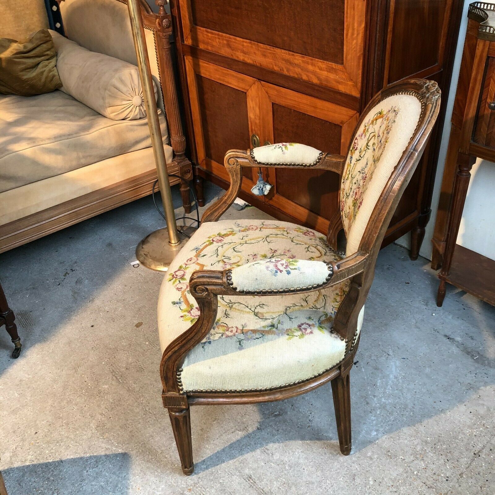 18th century Louis XVI medallion armchair covered with tapestry