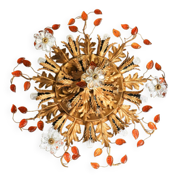 Maison Baguès ceiling light in crystal and gilded iron, 15 lights.