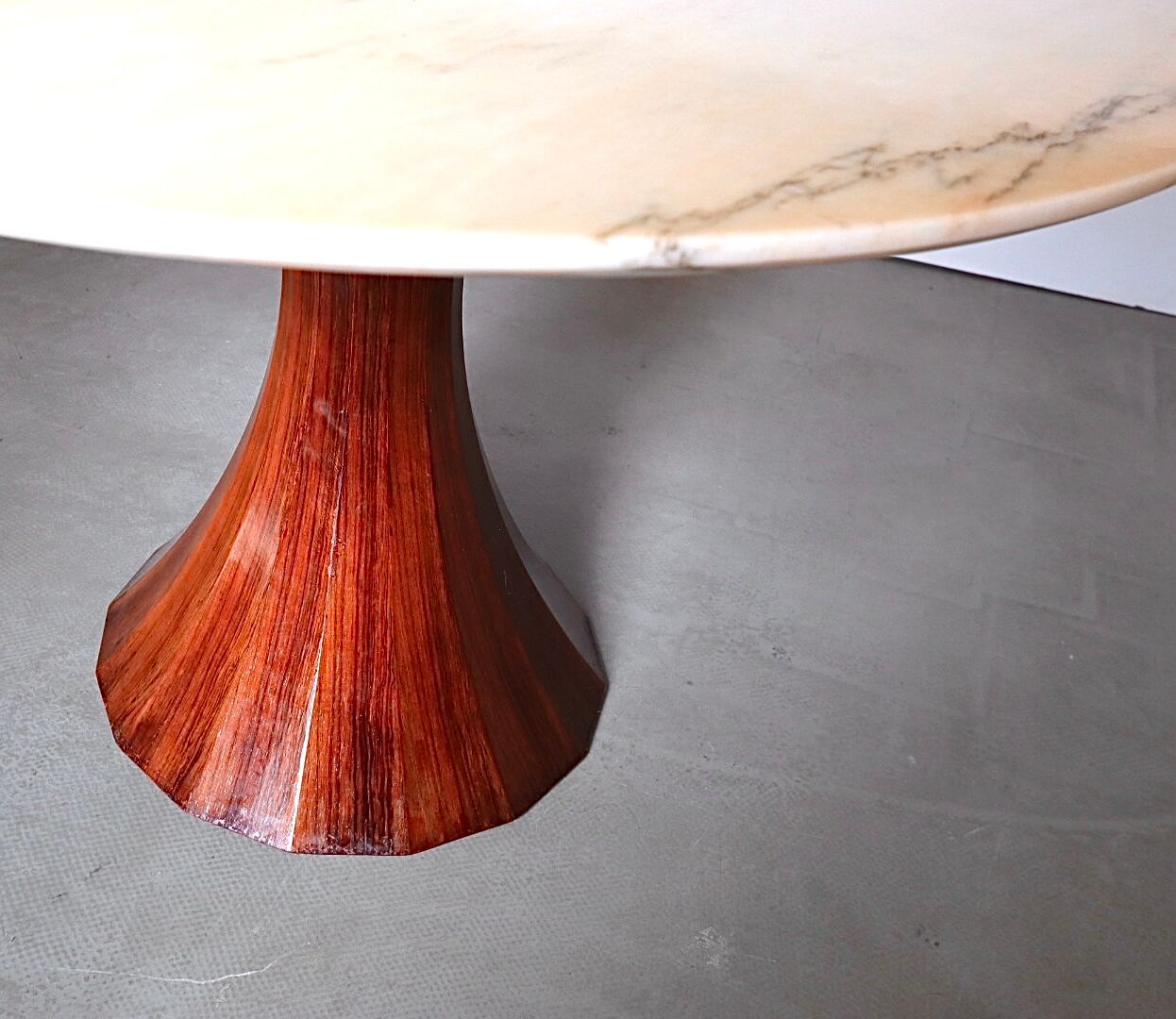 Marble and rosewood round dining table