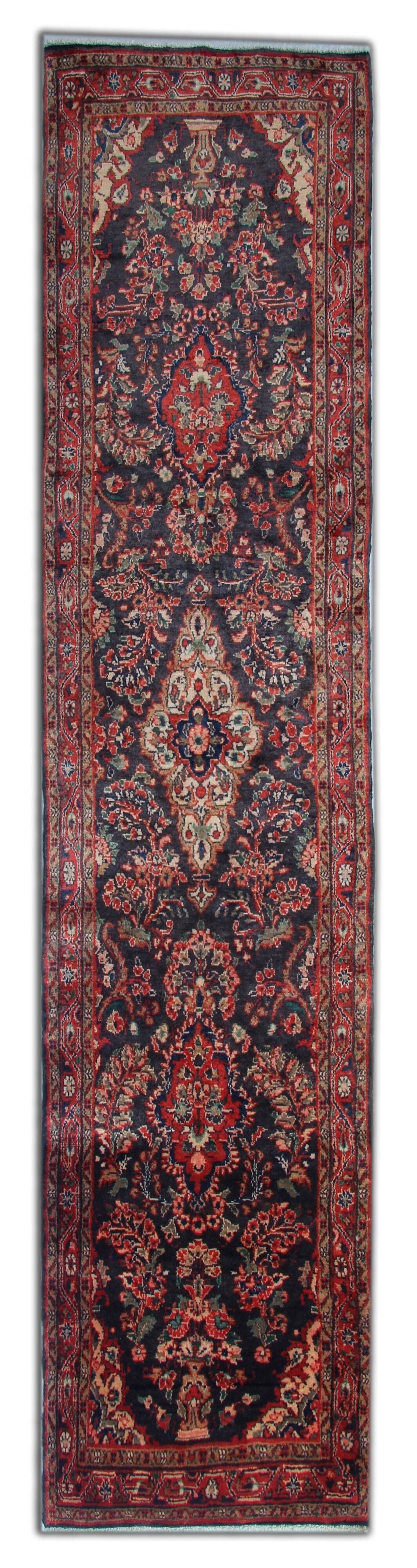 Long Vintage Oriental Runner Rug, Herati Wool Handwoven Hallway Carpet, 85 x 365