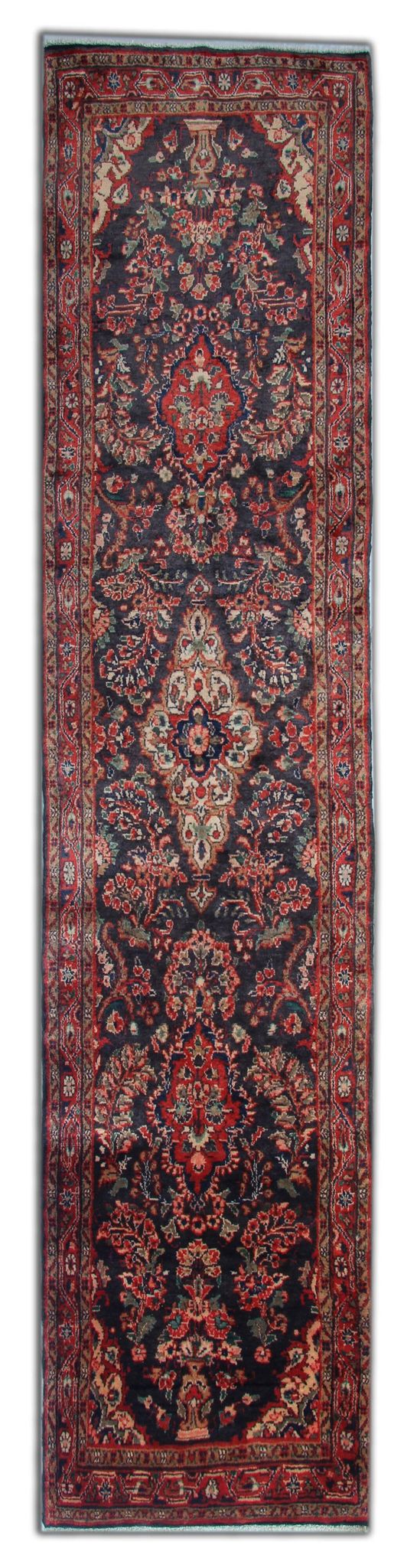 Long Vintage Oriental Runner Rug, Herati Wool Handwoven Hallway Carpet, 85 x 365