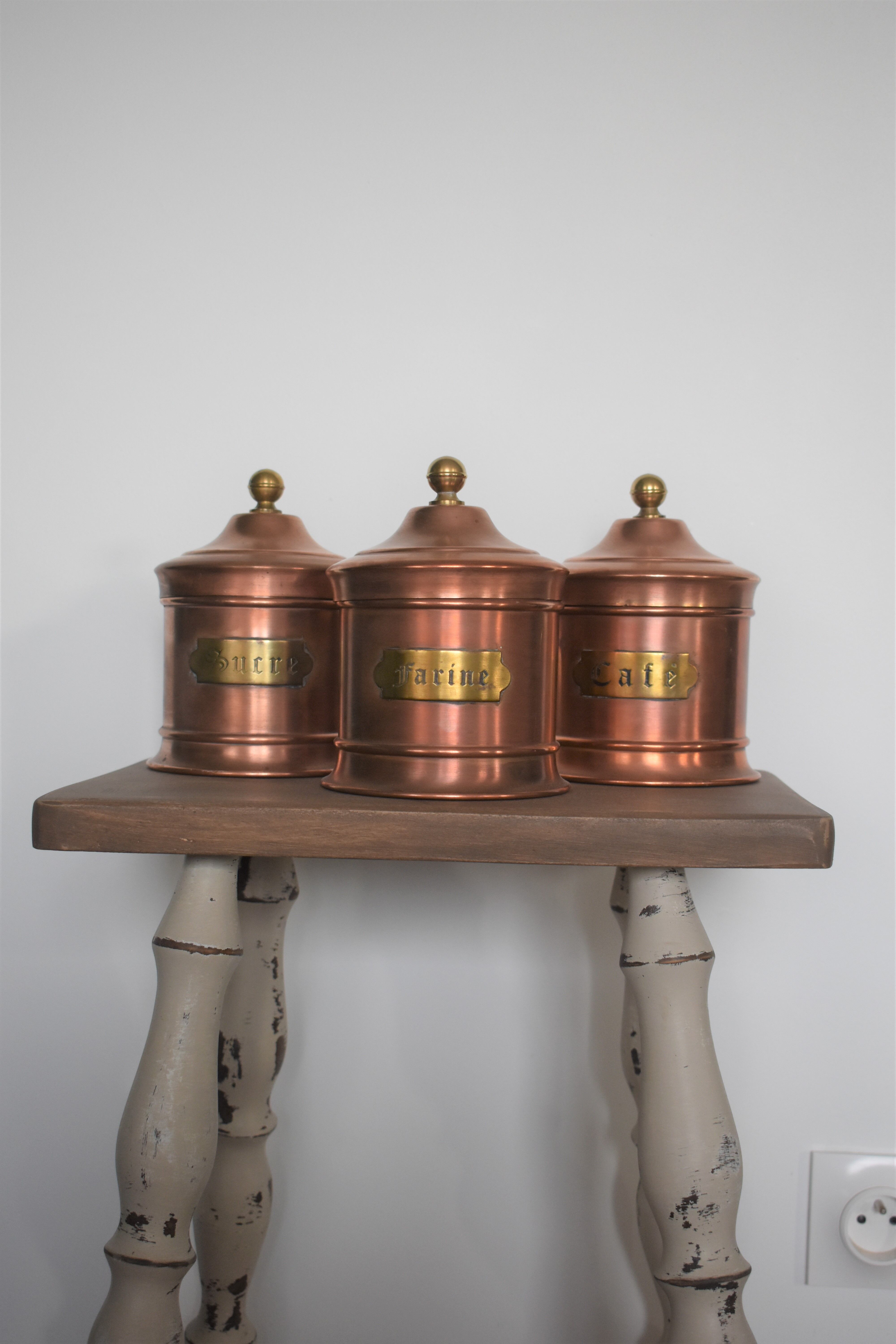 Trio of copper spice pots
