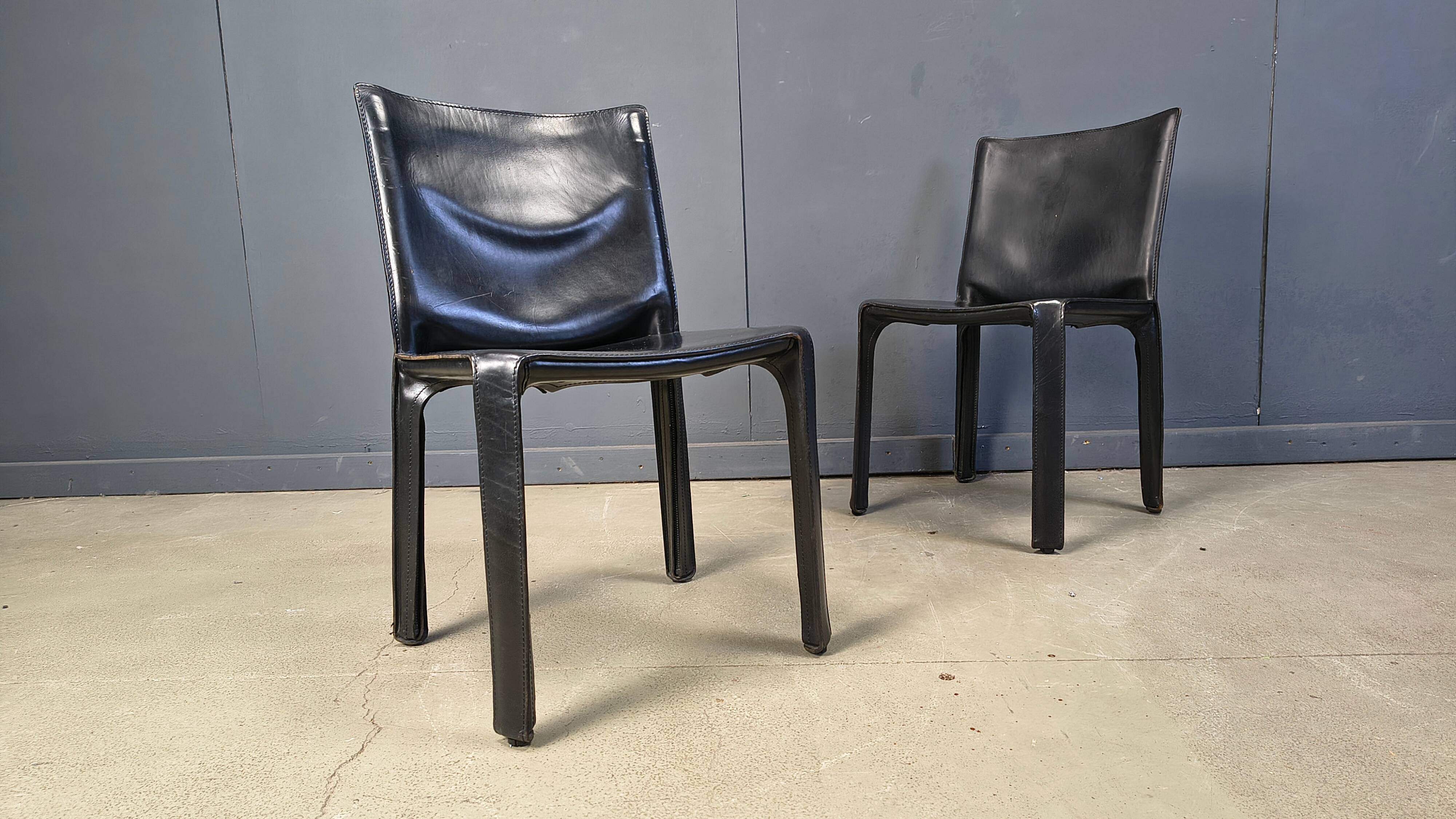 Black leather Mario Bellini Cab dining chairs Italy, 1970s - set of 4