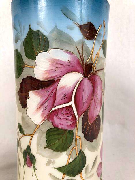 Pair of opaline vases with enameled decoration, late 19th century