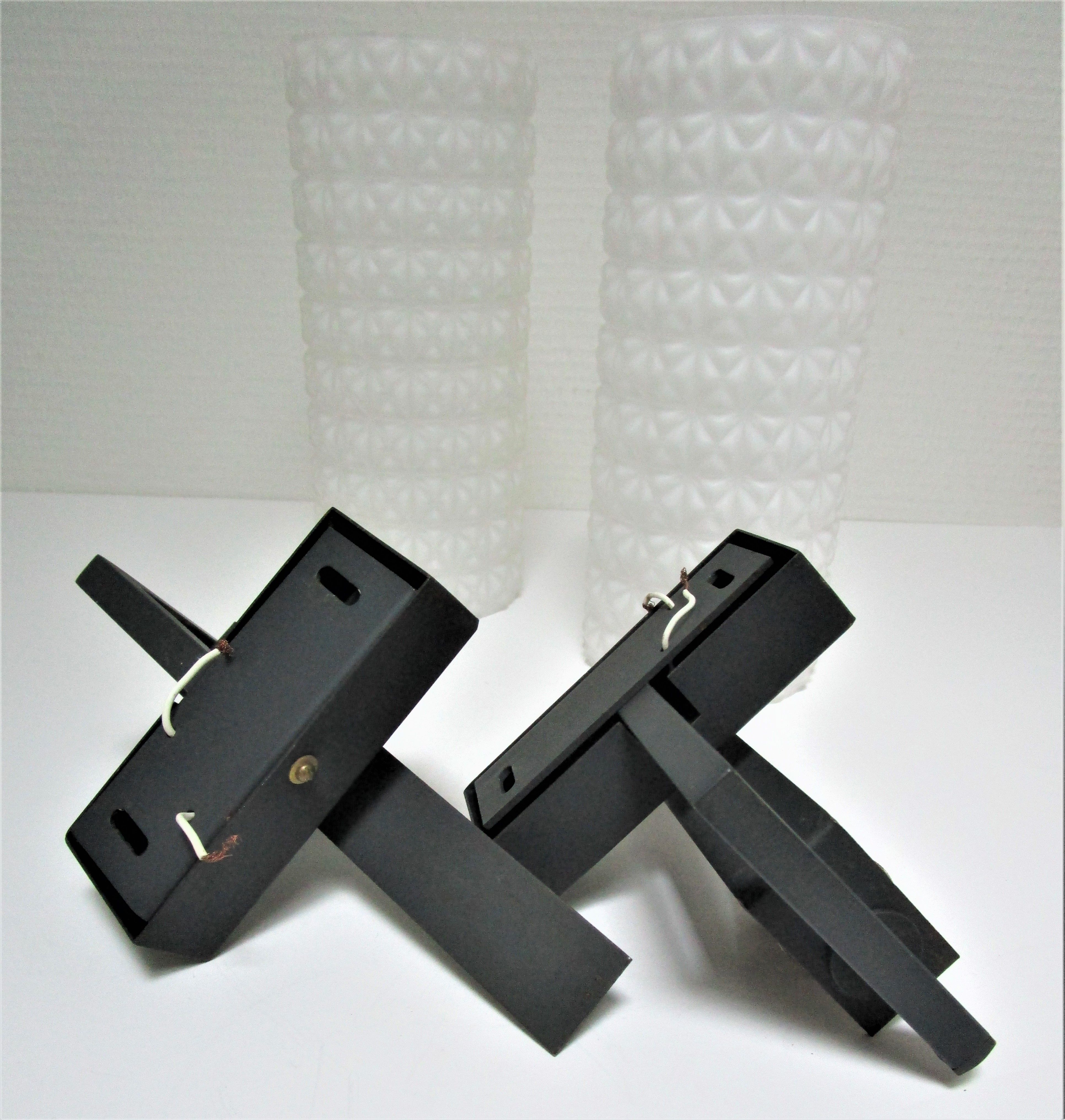 Pair of opaline wall lamps cylinder and metal years 50-60