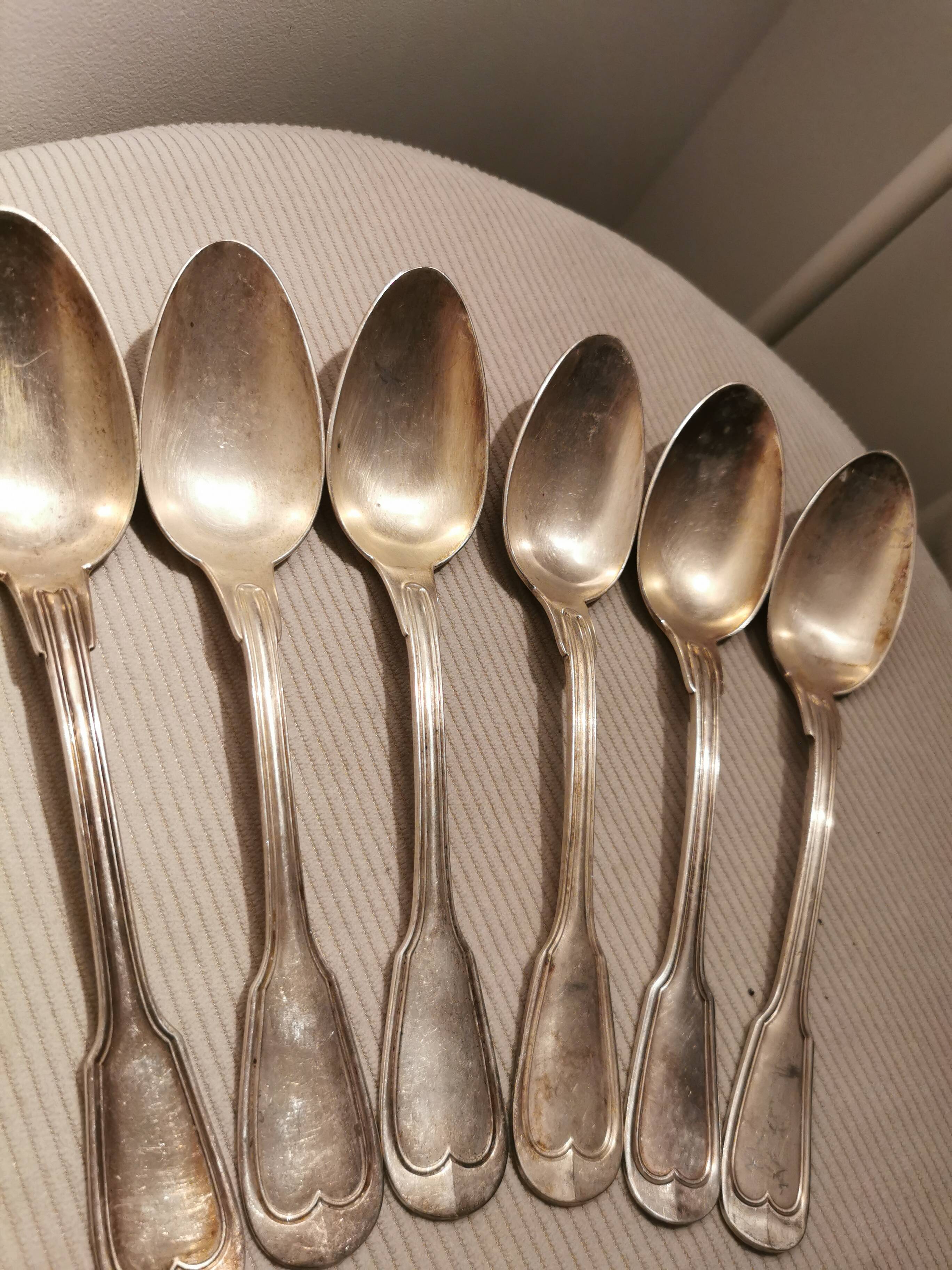 6 antique silver-plated metal spoons