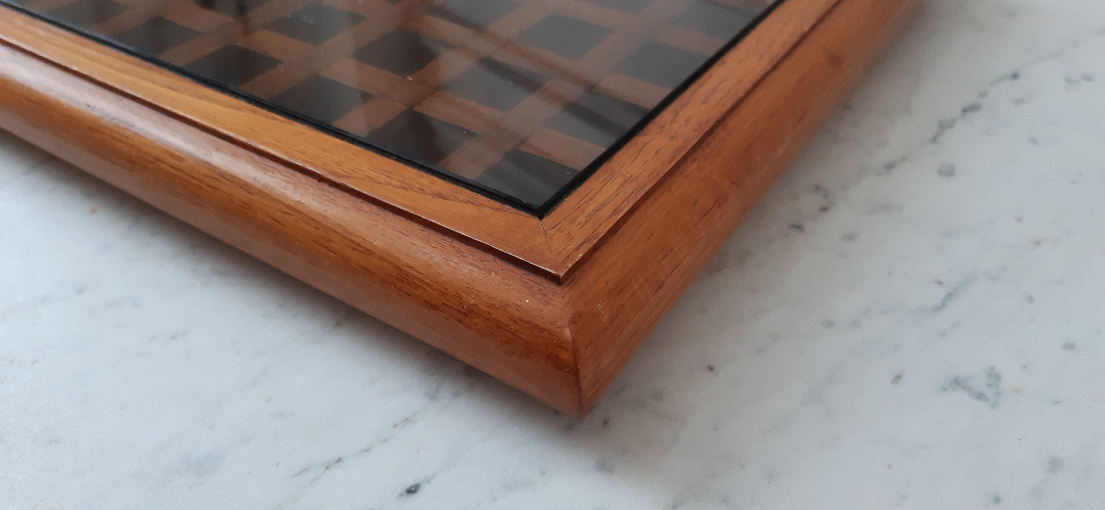 Oak table mat and smoked glass 70s