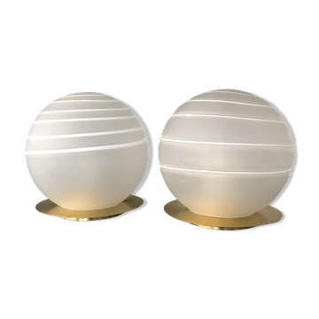 Paire de lampes de table en laiton et verre de Murano des années 1970, Angelo Brotto pour Esperia