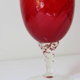 Large vintage twisted red glass vase