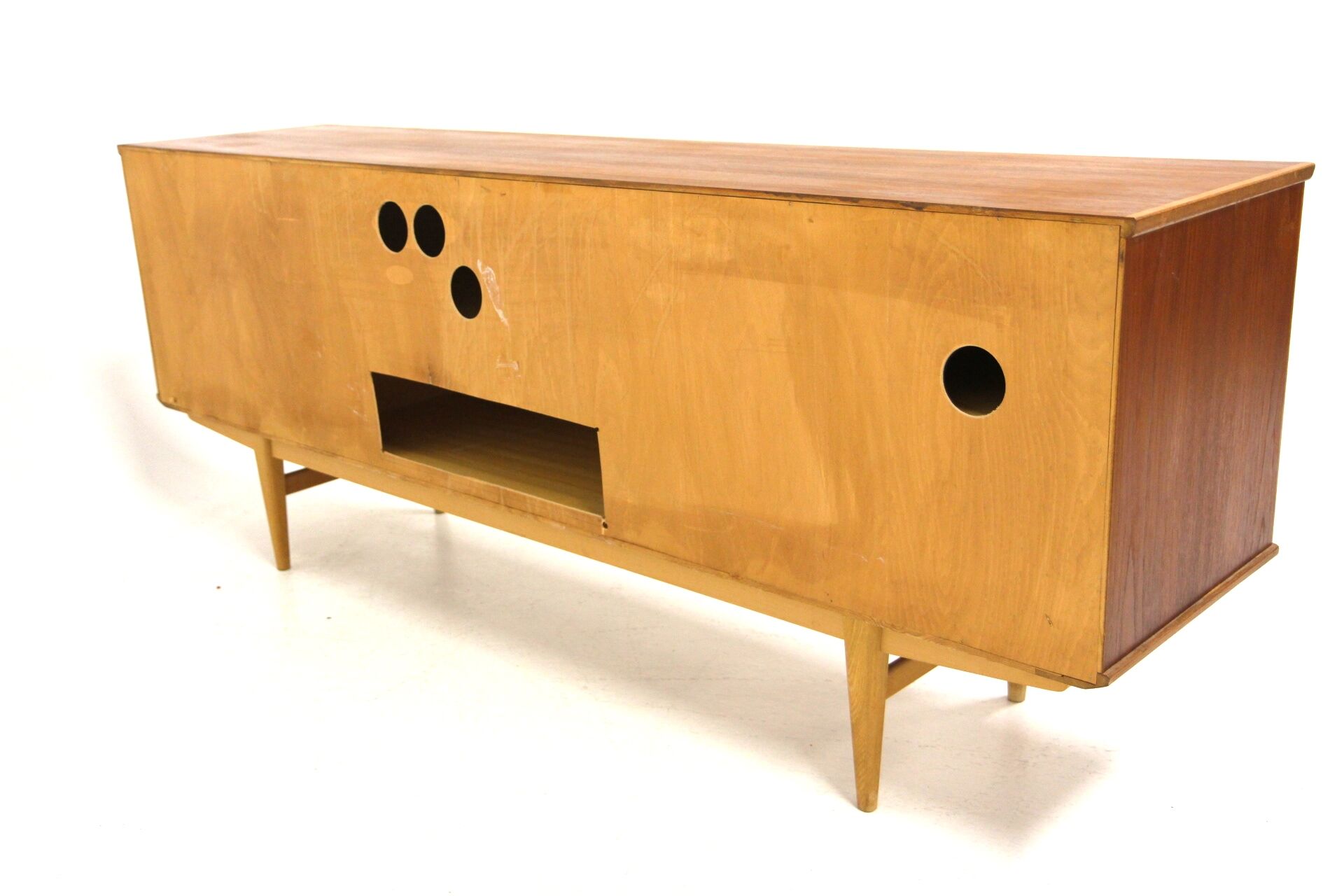 Scandinavian row in teak and oak, suede, 1960