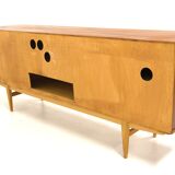 Scandinavian row in teak and oak, suede, 1960