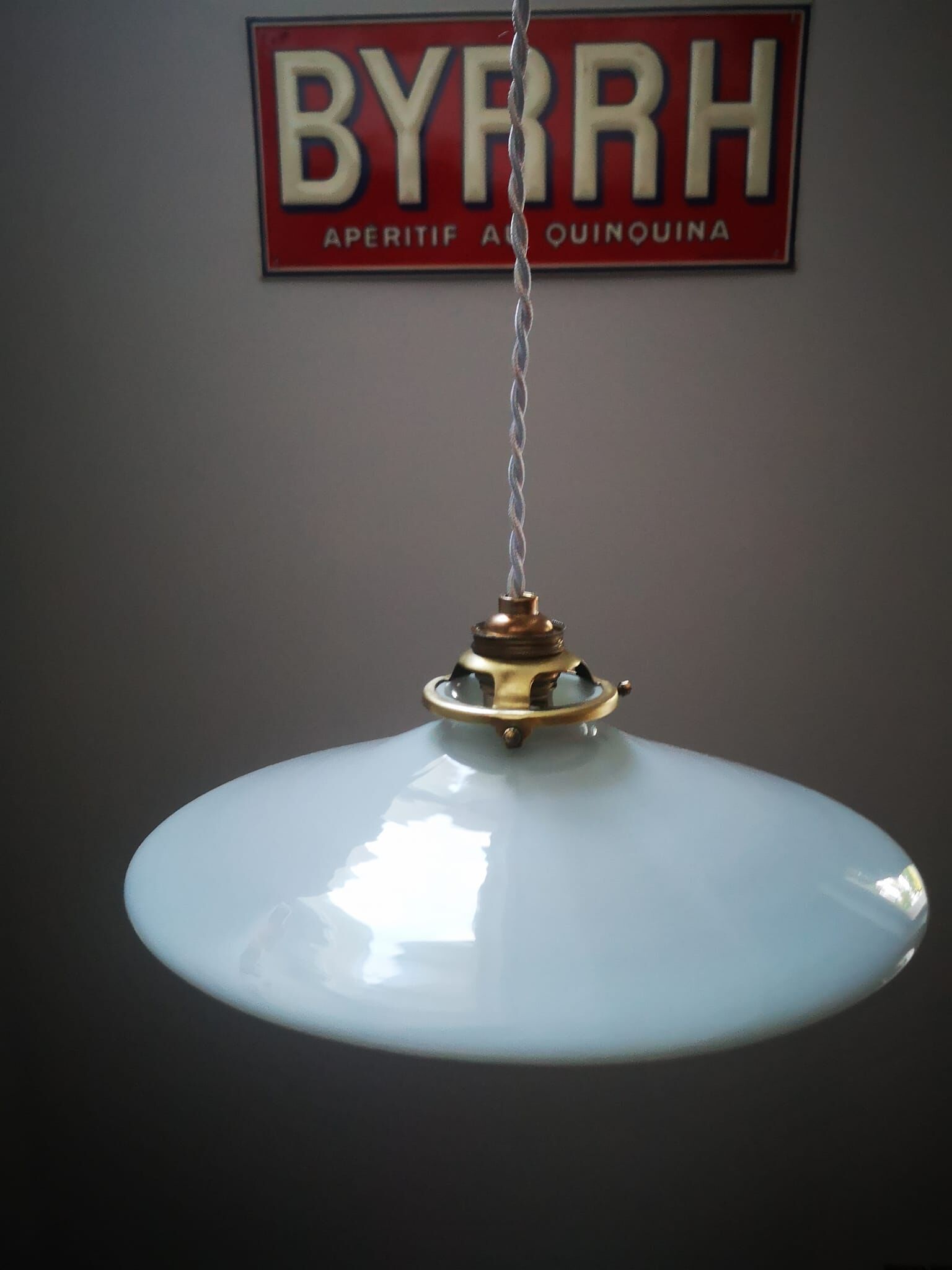 Old pendant lamp in white opaline art deco 1930 ø 25.8 cm
