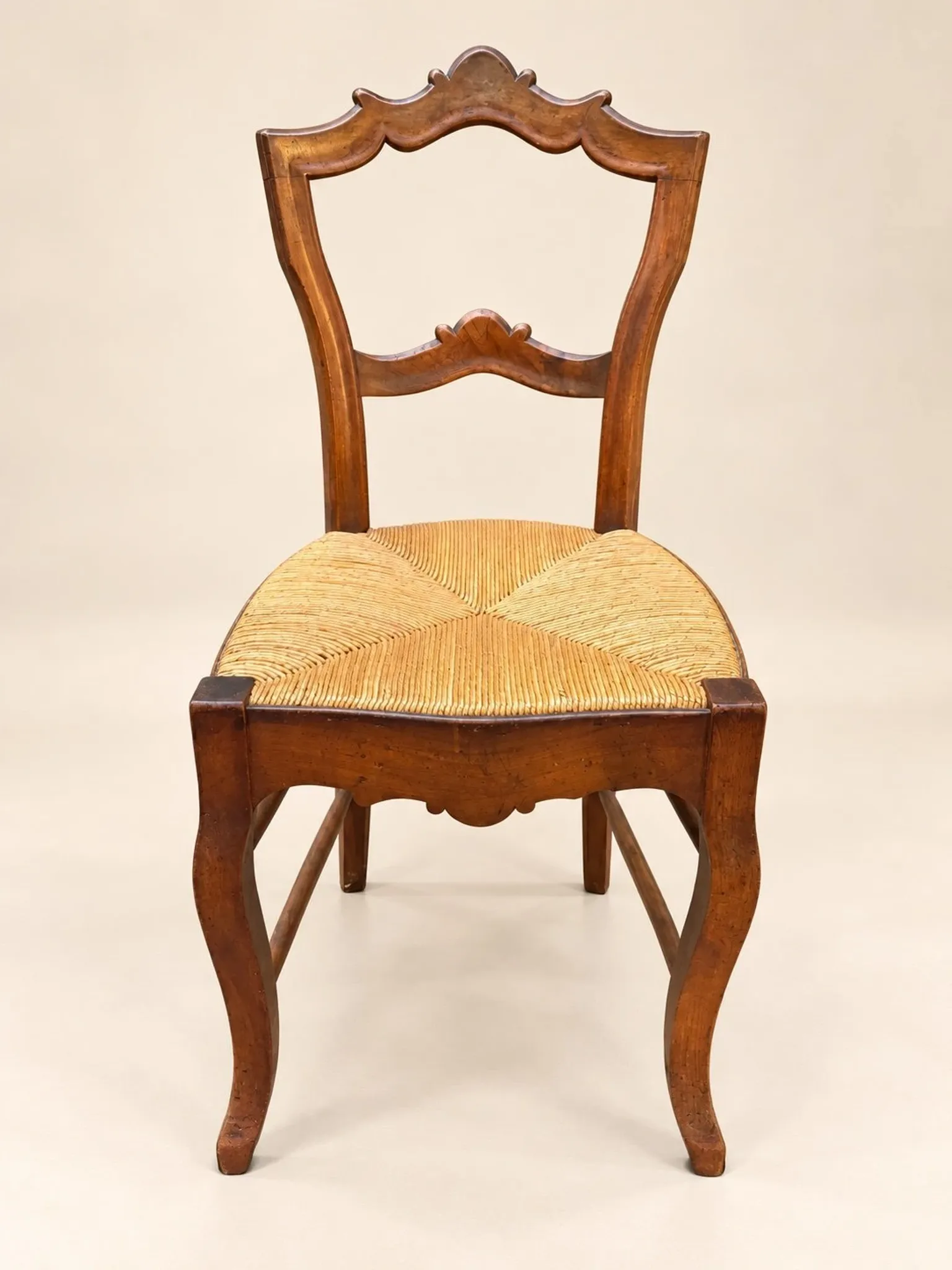 Set of 6 Louis-Philippe chairs — Carved backs — Straw seats