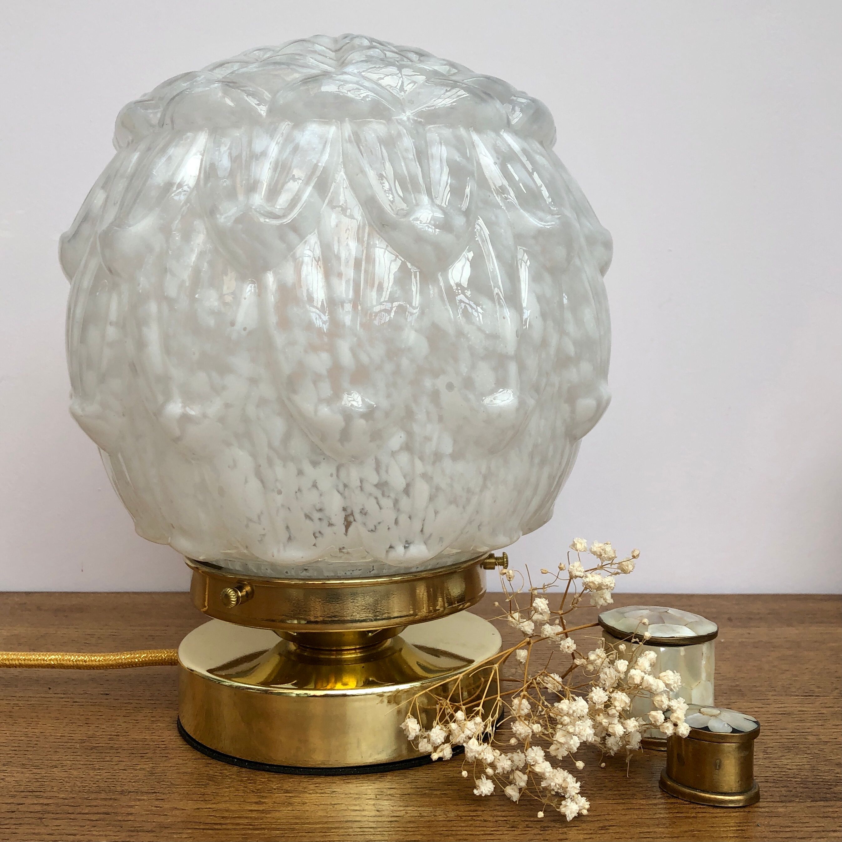 Vintage white Clichy glass art deco lamp