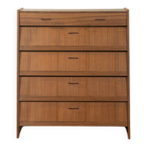Cabinet à chaussures classique des années 1960, en placage de noyer, quatre portes à rabat, deux tiroirs.