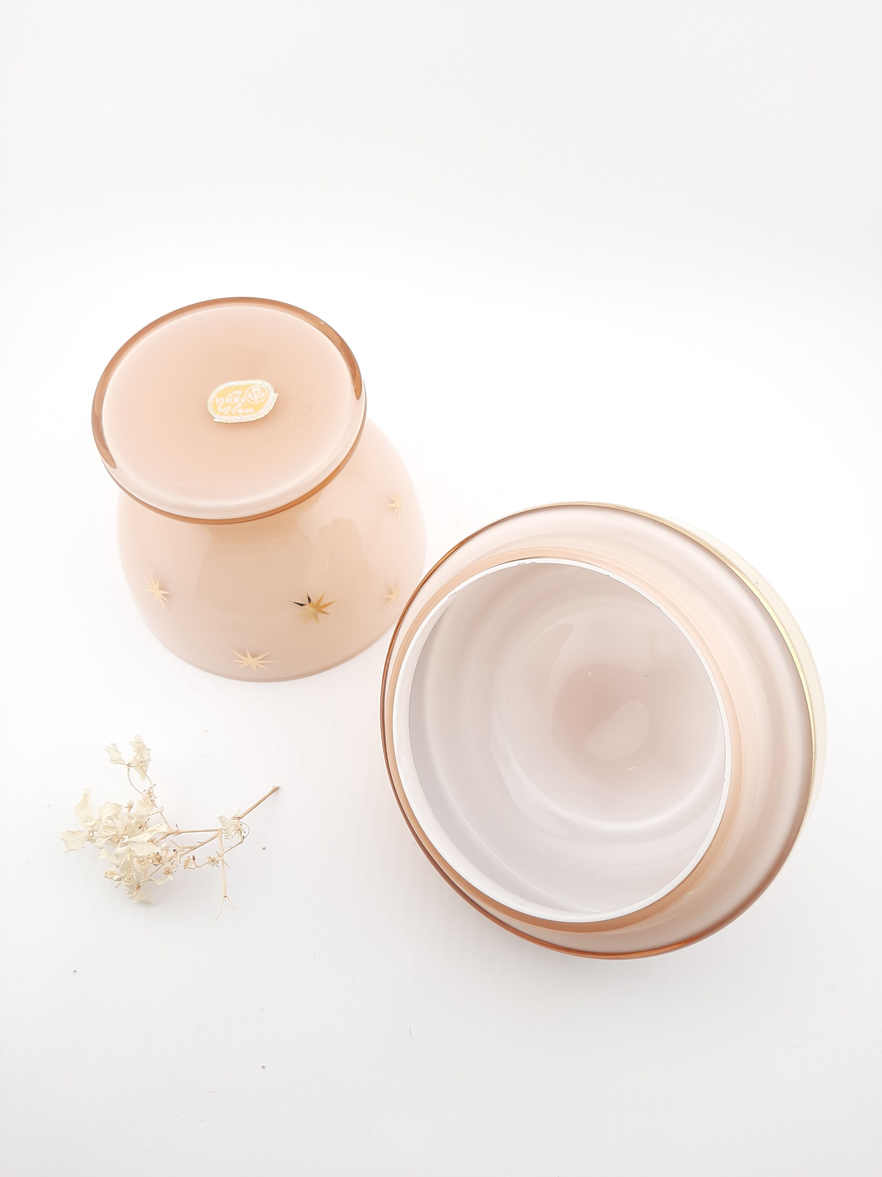 Pink glass vanity jar