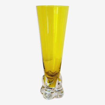 Soliflore vase or large glass in yellow blown glass