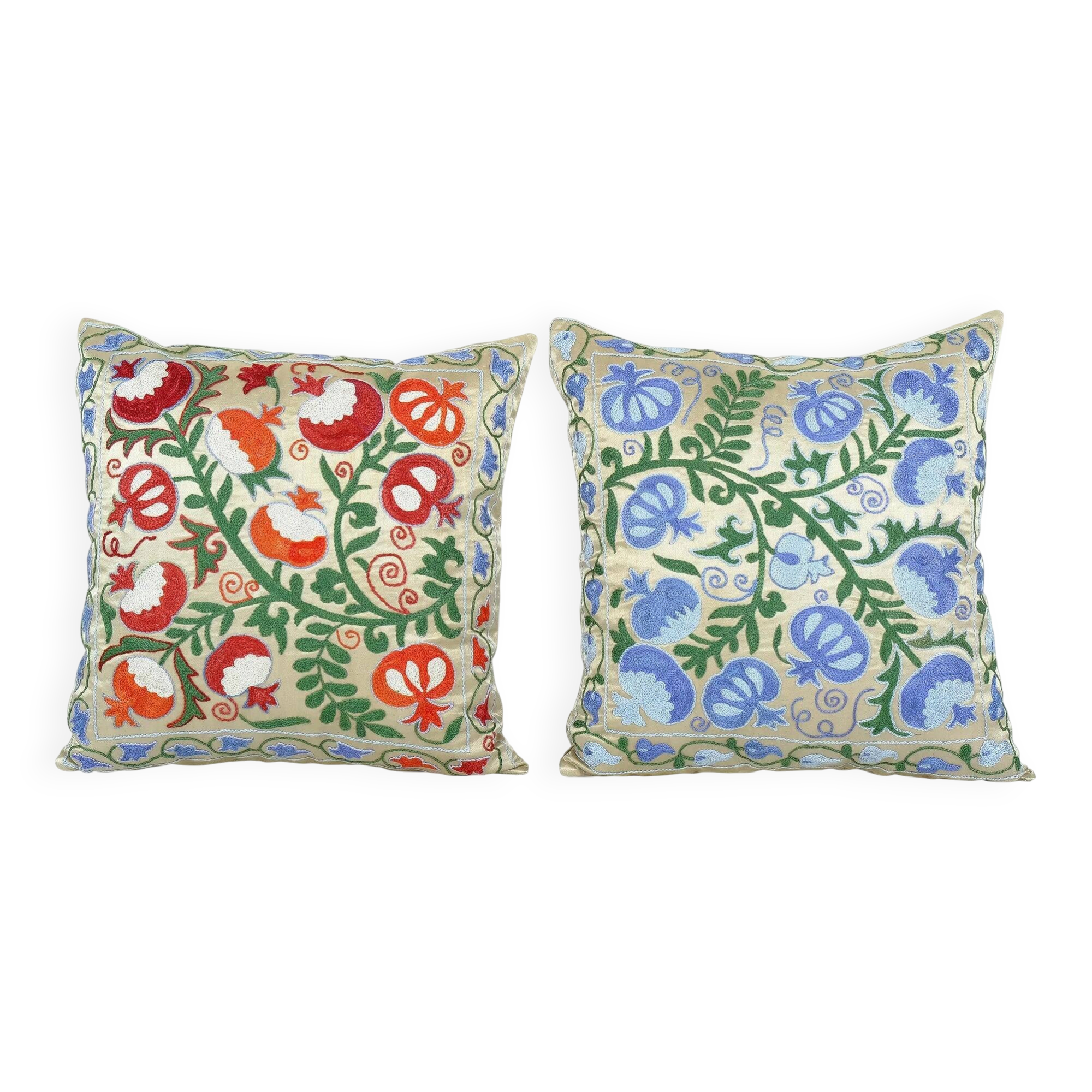 Set of 2 vintage embroidered cushion covers 48x48 cm