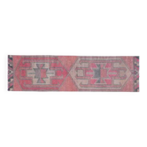 1970s Vintage Turkish Handmade Wool & Cotton Pink Runner Rug 85x310