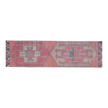 1970s Vintage Turkish Handmade Wool & Cotton Pink Runner Rug 85x310