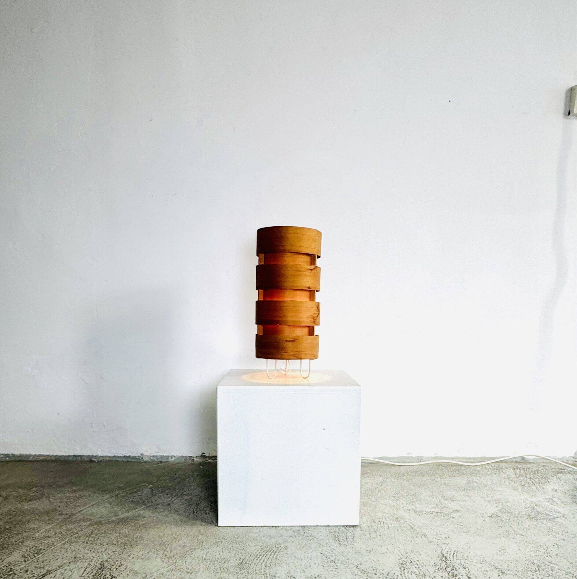 Large Cylindrical Pine Veneer Table Lamp By Hans-Agne Jakobsson For Ab Ellysett, Sweden 1960S