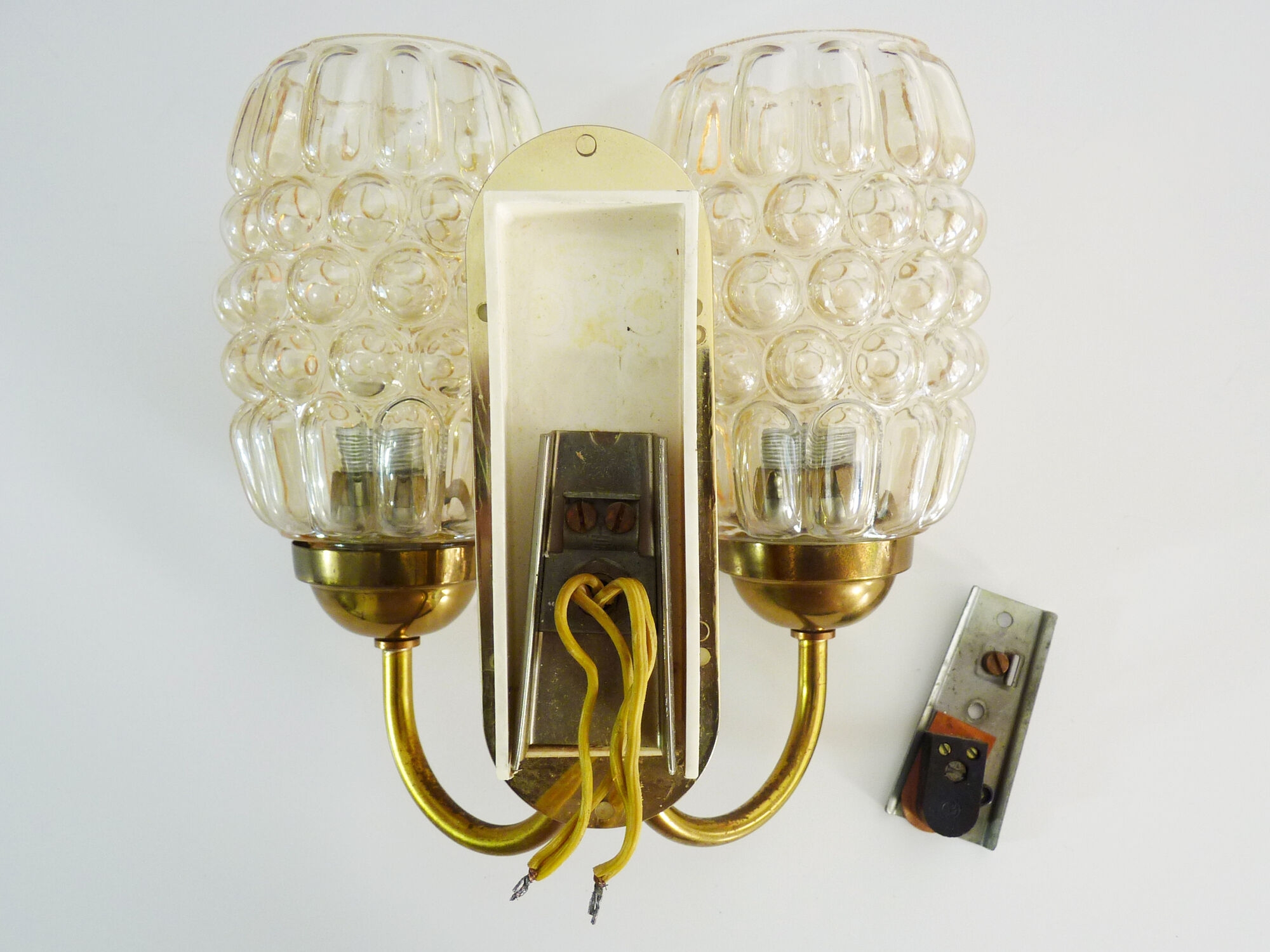 Graewe vintage wall applique double lights, amber bubble glasses. Year 50 60