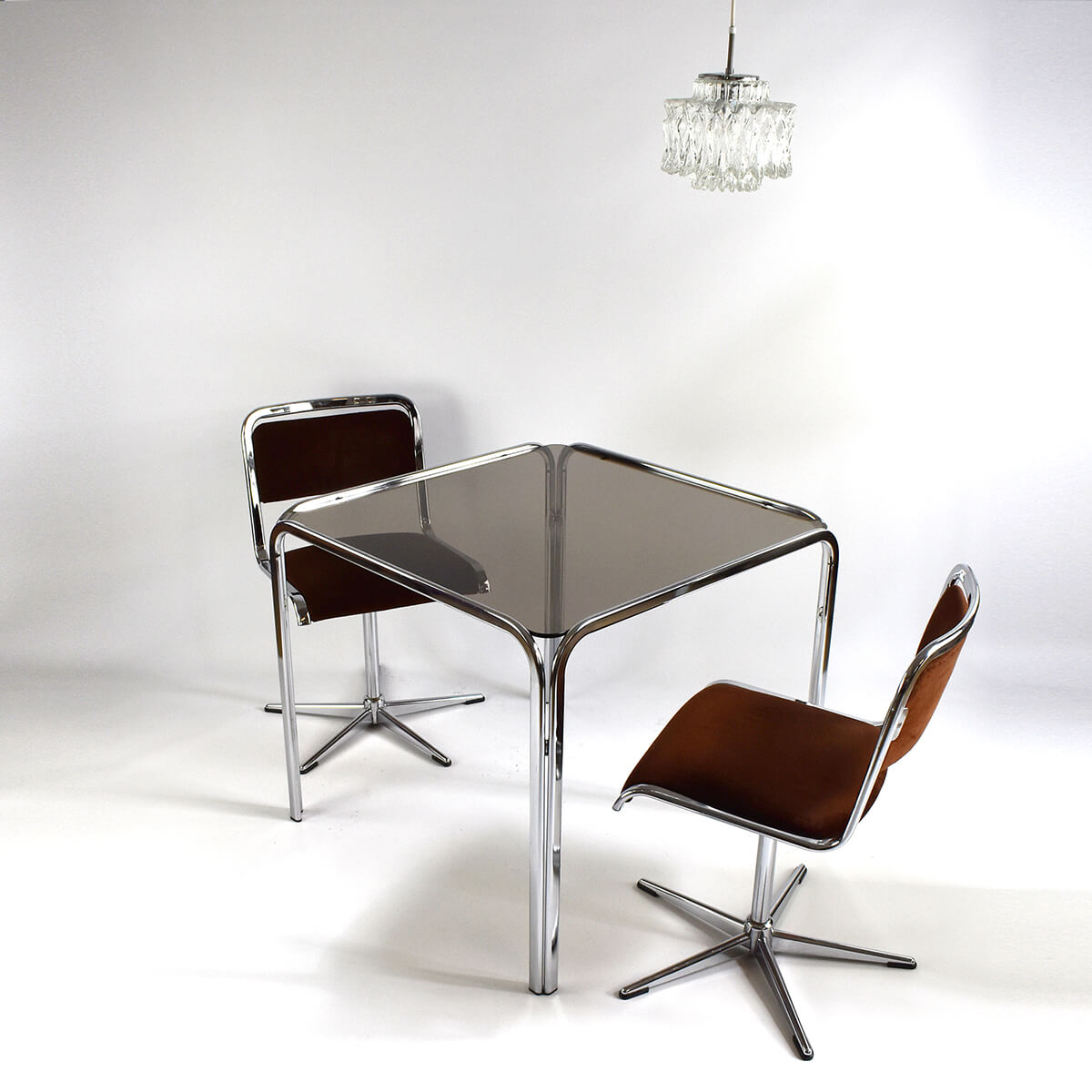 Dining Table with chrome frame and smoked glass top 1970s