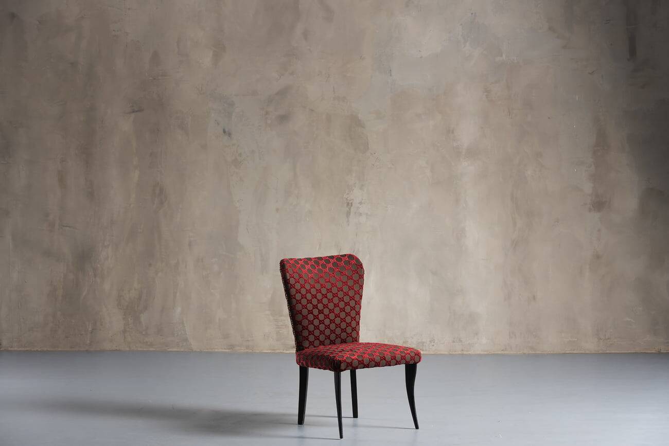 Elegant Gucci fabric upholstered chair, Italy, 1950s