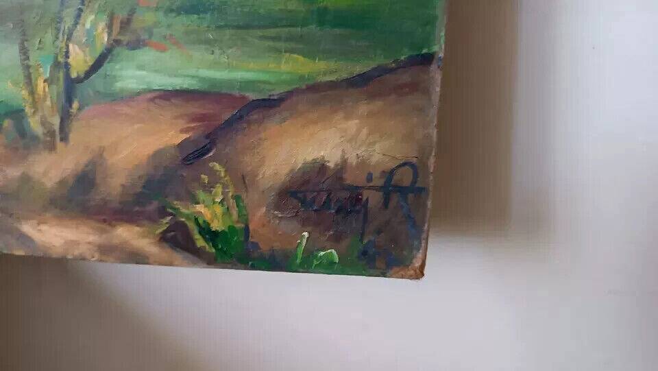 Tuscan landscape painting oil on panel signed