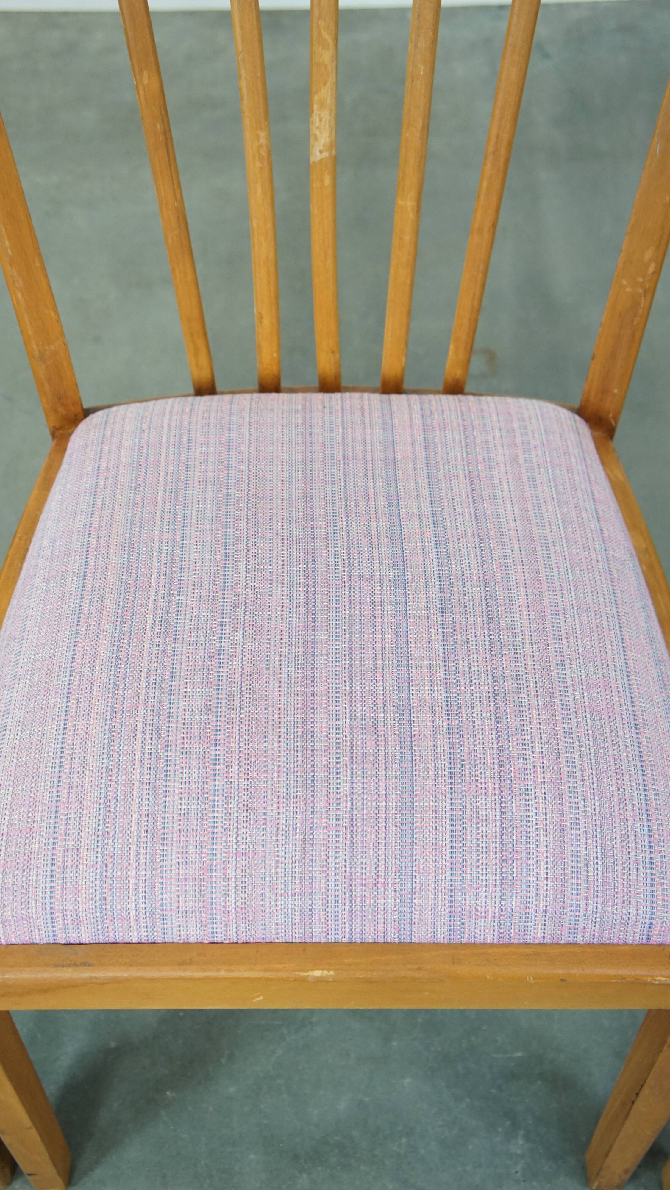 Set of 4 vintage Danish design dining chairs from the 1970s with light purple fabric seats