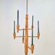 Brutalist Twisted Spool Candle Chandelier in Wood, 1960s