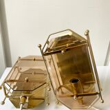 Pair of Scandinavian Vintage  wall light Sconce in Brass & Amber colored Glass