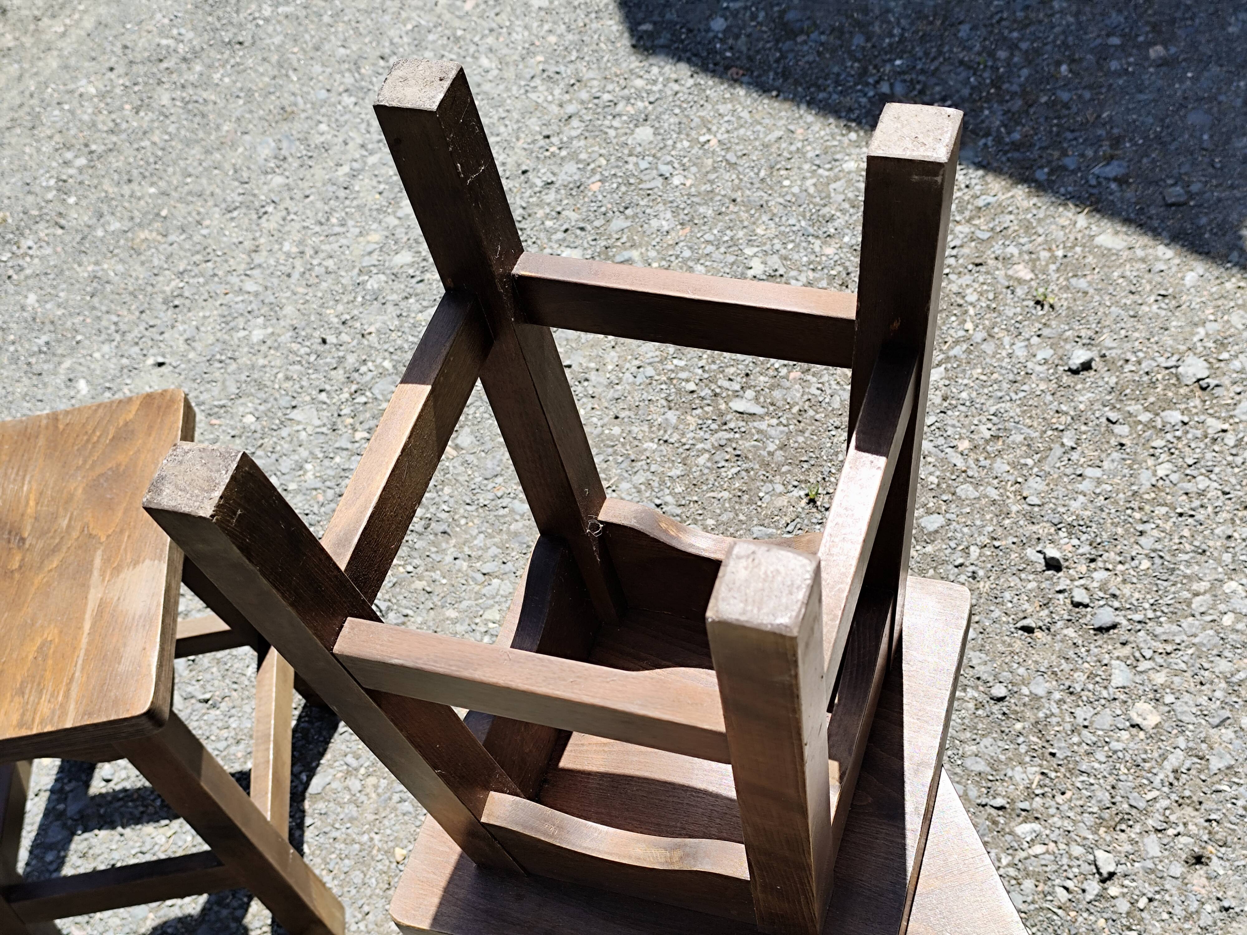 6 rustic brutalist wooden stools