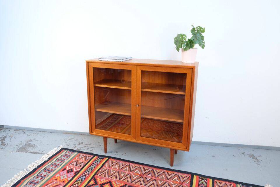 Commode vitrine WK style années 60, en teck, vintage rétro.