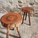 Vintage wooden tripod stools, set of 2, France 1960s