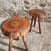Vintage wooden tripod stools, set of 2, France 1960s