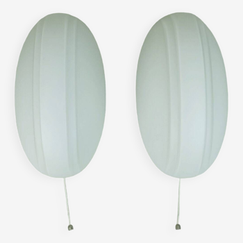 paire d'appliques putzler ovales en verre blanc satiné années 1970 1980