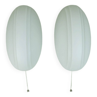 pair of oval putzler SCONCES white glass satin glass 1970s 1980s