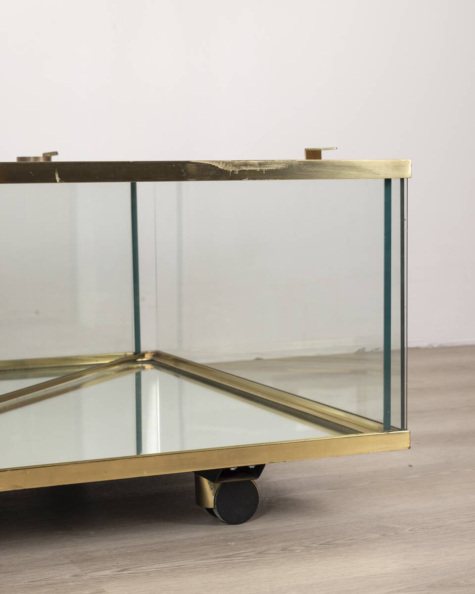 Vintage 60's table in golden brass and crystal italian design