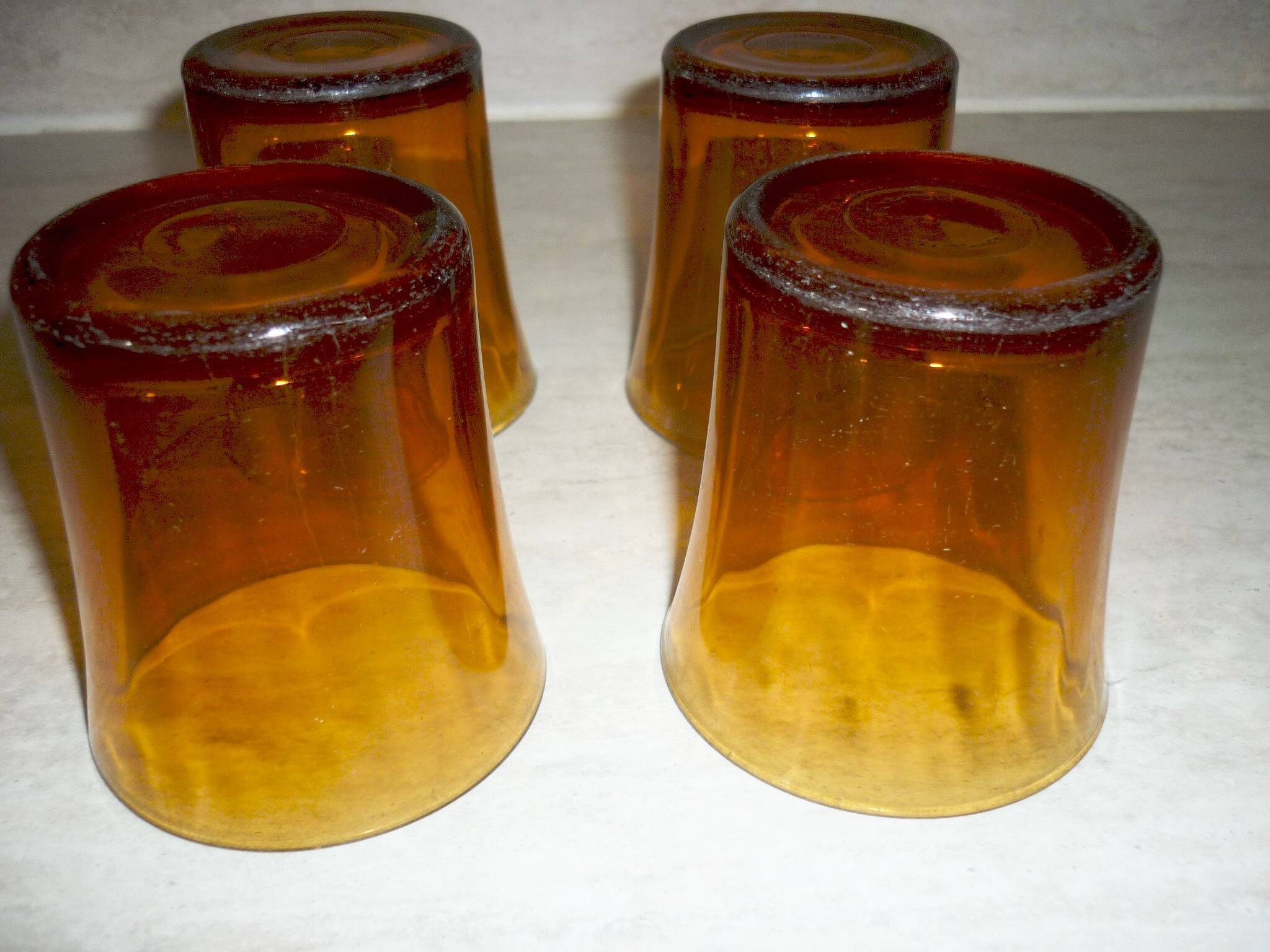 4 vintage Duralex amber glasses