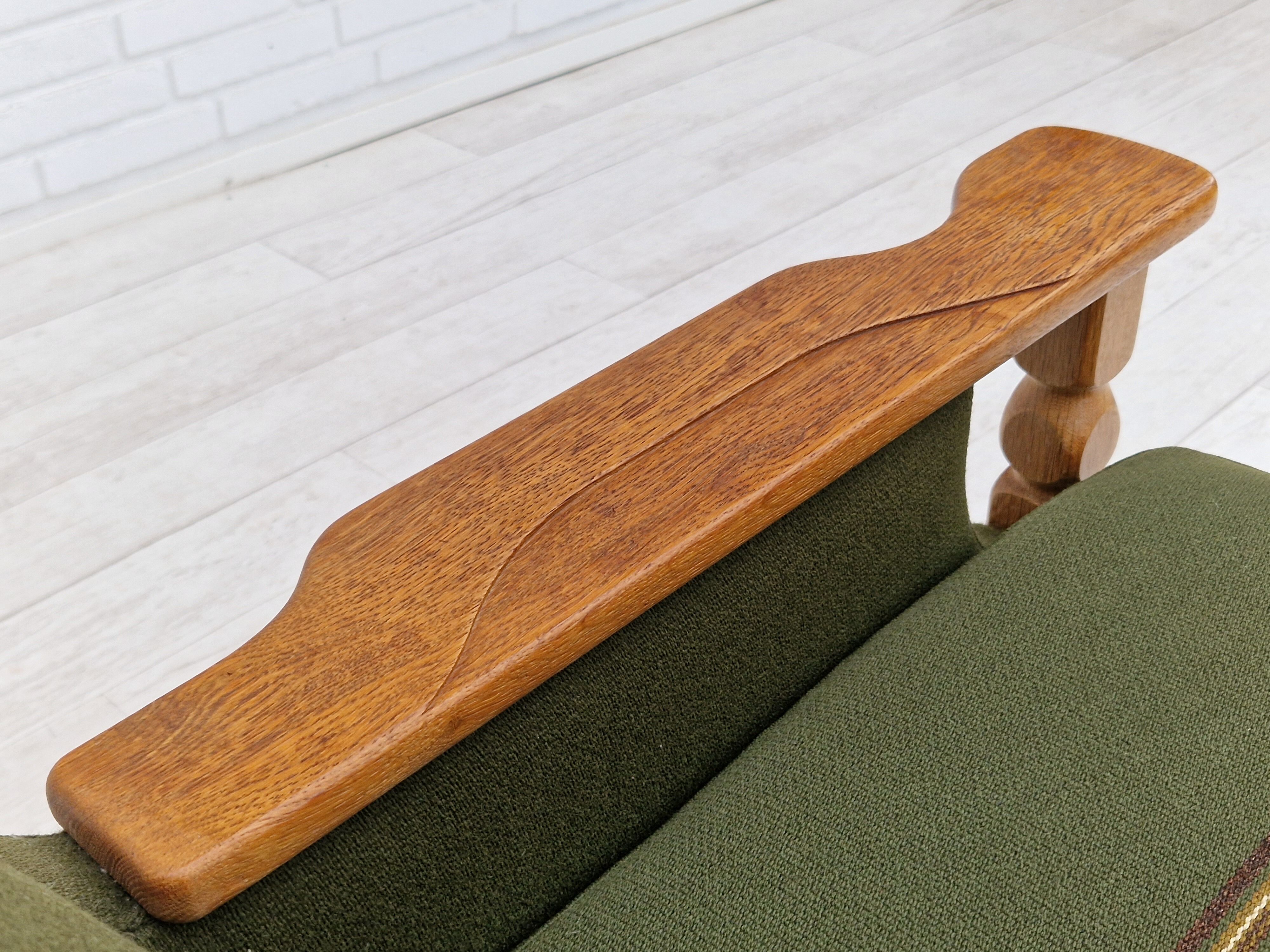 1970s, Danish design, lounge chair in green furniture wool, oak wood