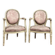 Pair of louis xvi style cream lacquered wood medallion back armchairs