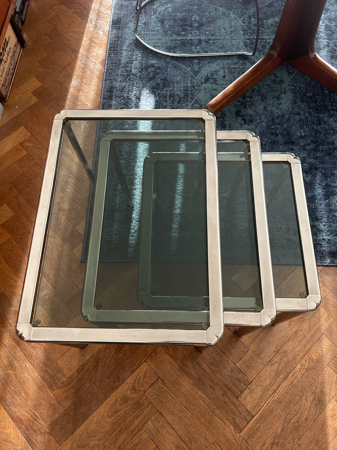 Chrome nesting tables designed and produced by Fratelli Orsenigo.