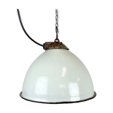 Industrial White Grey Enamel Factory Lamp with Cast Iron Top, 1960s