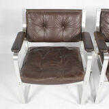 Swedish Mid Century Leather And Aluminum Armchairs By Karl Erik Ekselius For Joc Vetlanda, Set Of 4