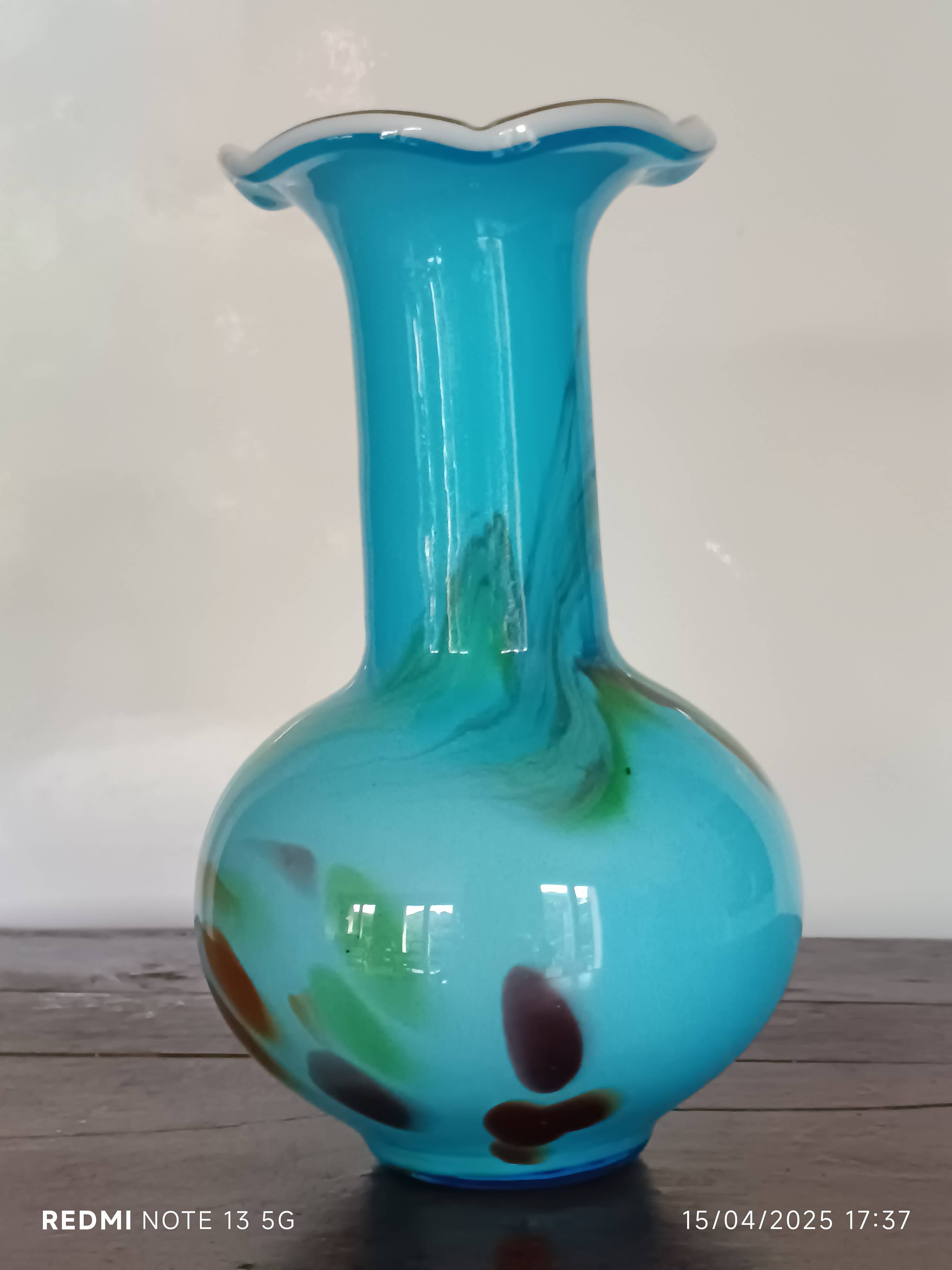 vintage turquoise opaline vase from the 60s