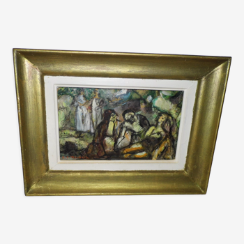 Tableau d'art huile sur panneau signe  E.Charles benezit Saint Sebastien 1925