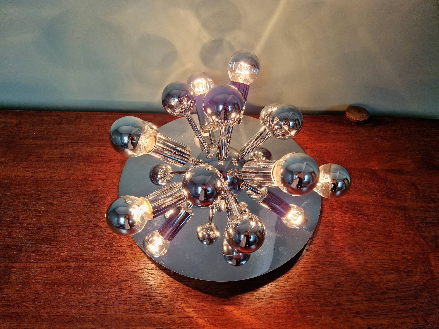 Sputnik ceiling light in chrome metal, Space Age style, 70s