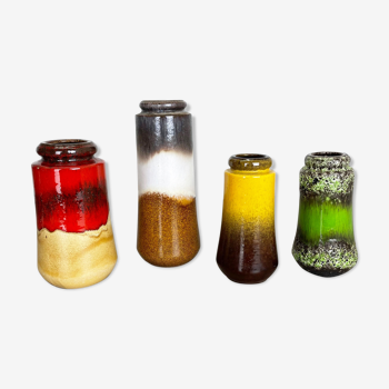 Ensemble de quatre vases « multicolores » en poterie fat lave des années 1970 fabriqués par Scheurich, Allemagne